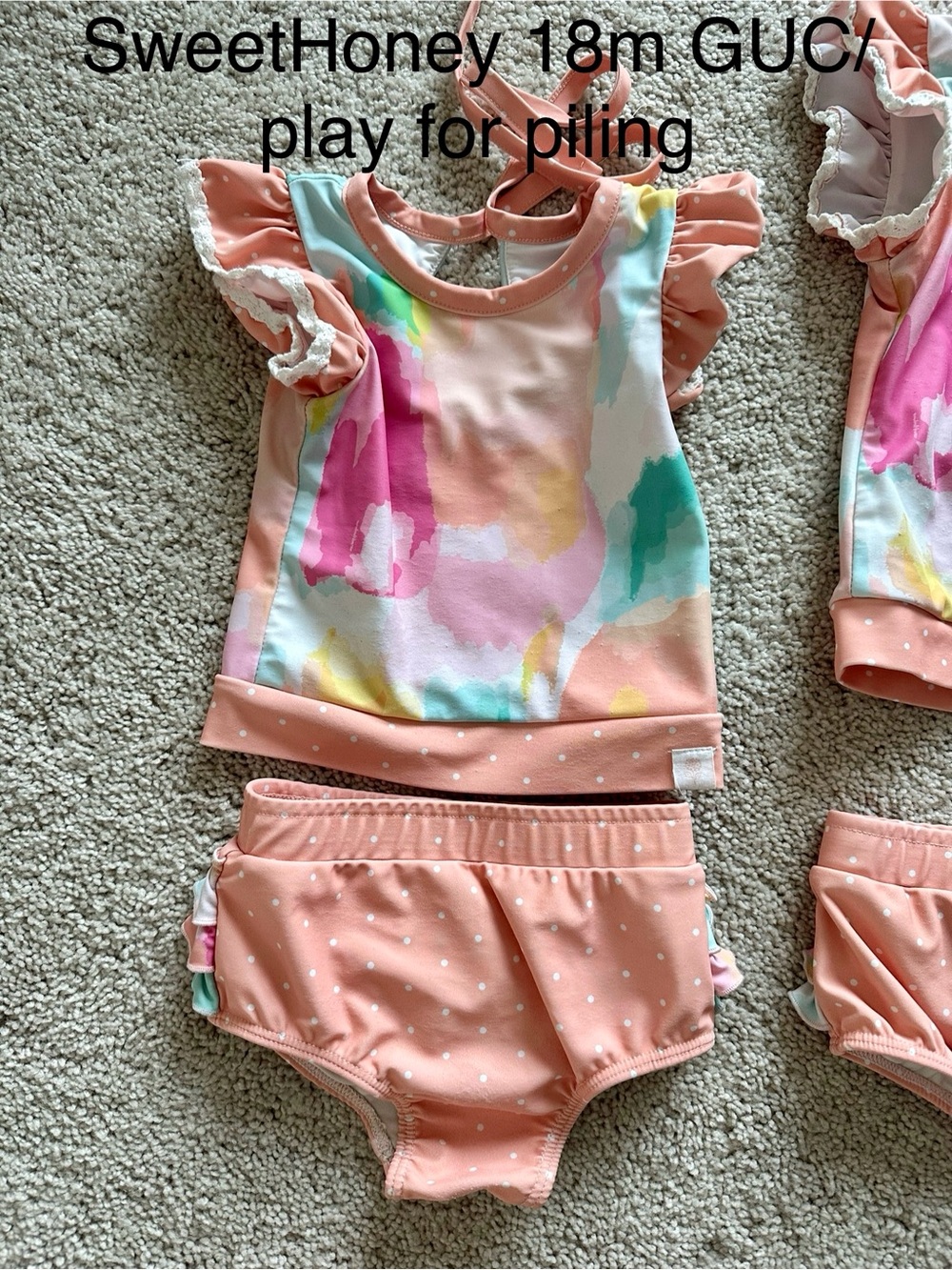 SweetHoney Peach Multi-Color Watercolor Ruffle Two-Piece Swim Set